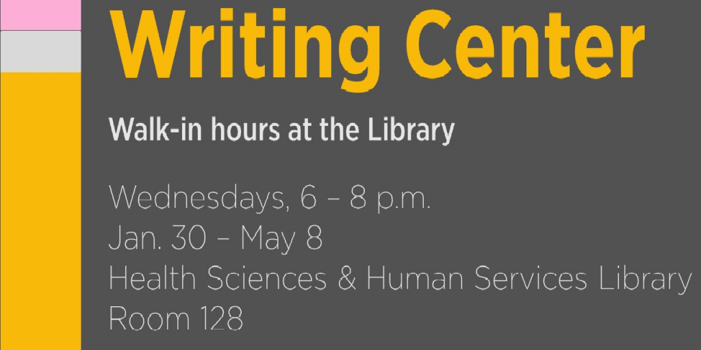 Information about Writing Center walk-in hours at the HS/HSL