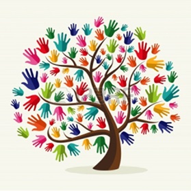 Tree with colorful hands