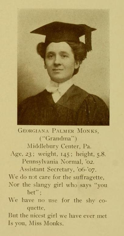 1923 Yearbook Photograph of Georgiana Palmer Monks