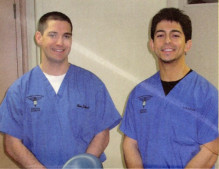 Photograph of Doctors Brian Kirkwood and Andrew Pakchoian before a mission on the USNS Comfort