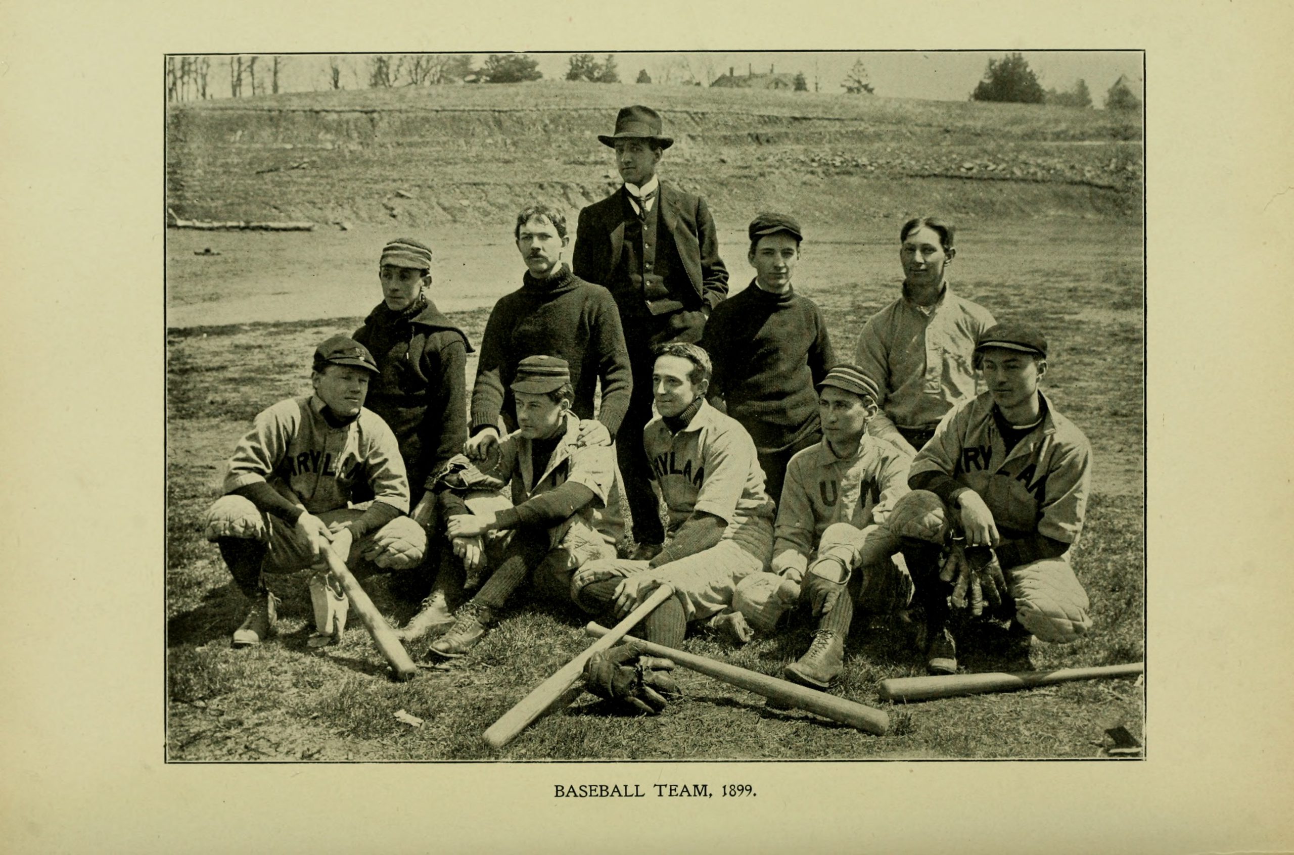 Photograph of 10 men from the 1899 baseball team.