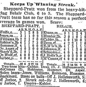 Newspaper statistics for Sheppard-Pratt Baeball Game