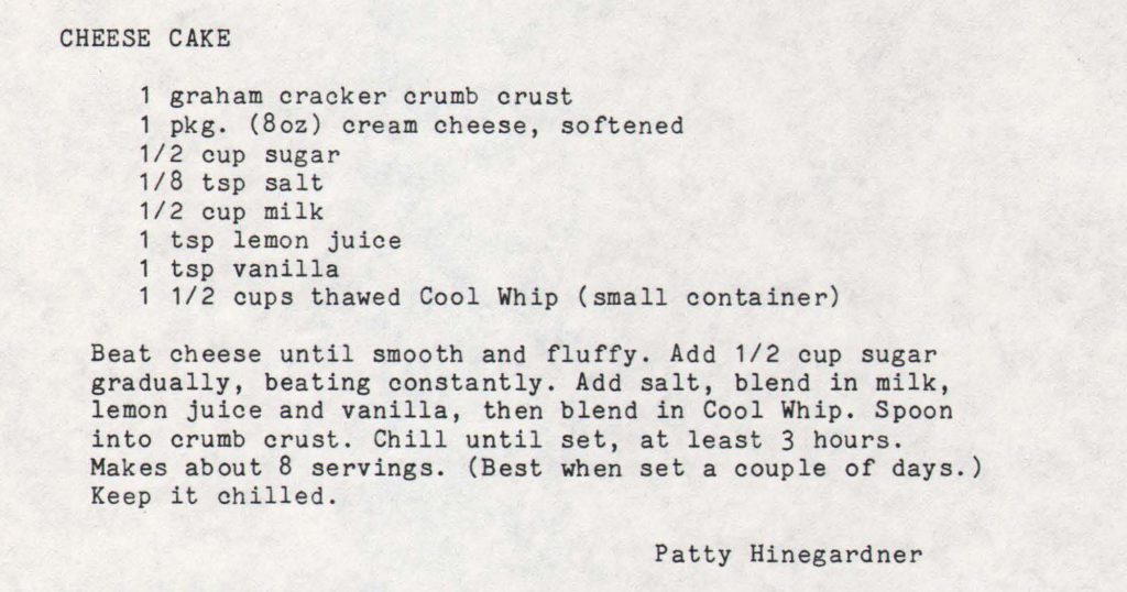 Recipe card for No Bake Cheese Cake