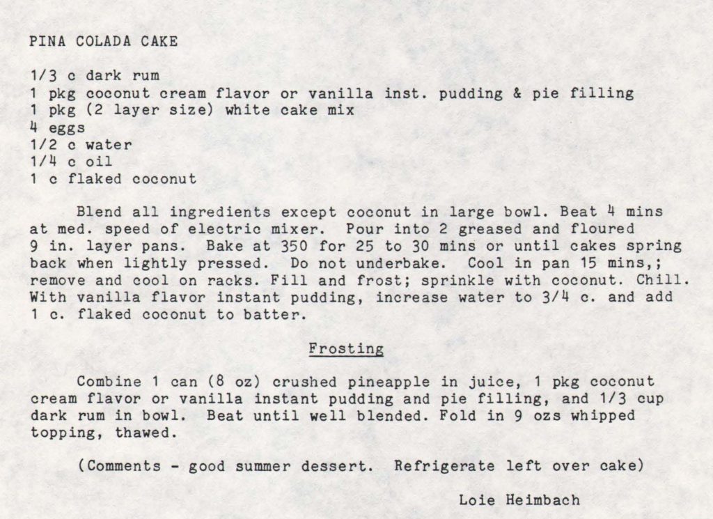 Recipe Card for Pina Colada Cake