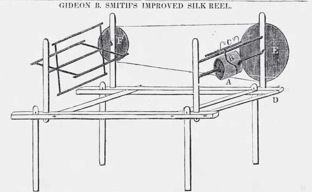 Patent drawing with four legs and two spindels to produce silk