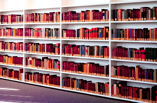 Photo of a row of books organized by color
