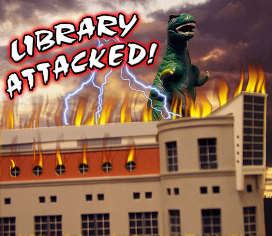 Photo of Godzilla attacking the HSHSL