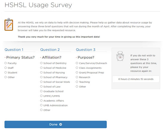HSHSL Survey Screenshot