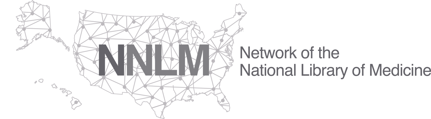 Stylized US map with NNLM and Network of the National Library of Medicine text.