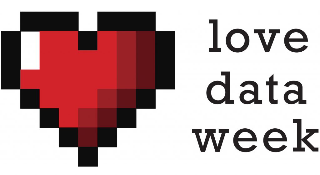 Love data week logo with 8 bit heart image design.