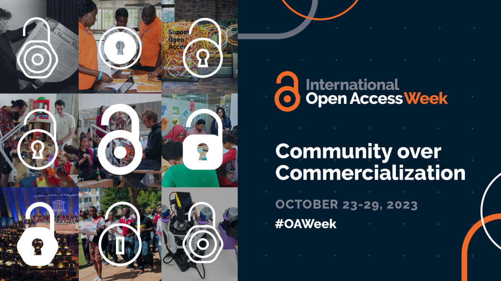 grid of stock photos with images of locks over top next to text describing details of open access week