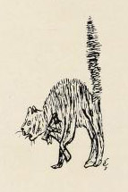 Hand-drawn image of an arched cat