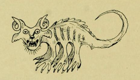 Hand-drawn skeleton cat with horns